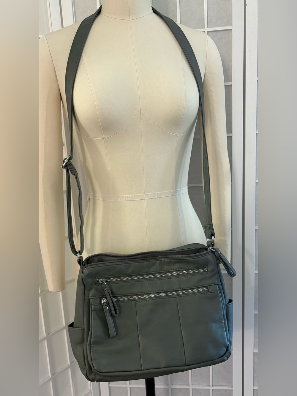 Gray Faux Leather Shoulder Bag Crossbody Purse